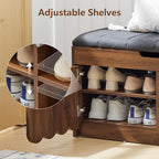 ORRD Shoe Storage Bench with Cushion, Entryway Shoe Cabinet Bench with 2 Scalloped Doors & Adjustable Shelf, 2-Tier Shoe Rack Organizer Cabine for Entryway, Hallway, Living Room (Walnut)