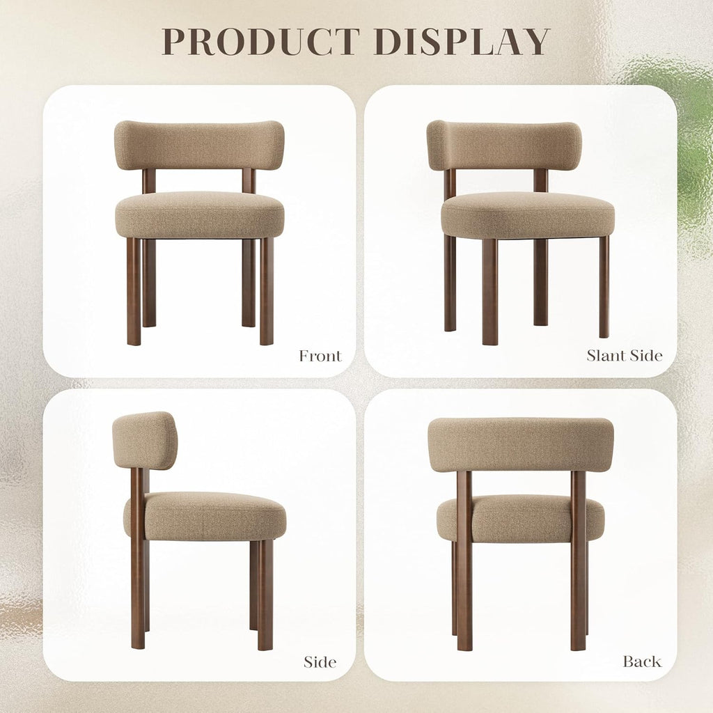 Wooden Dining Chairs Set of 6, Upholstered Kitchen Chairs with Solid Wood Legs, Mid Century Dining Room Chair with Ergonomic Curved Backrest for Kitchen Dining Vanity, Camel