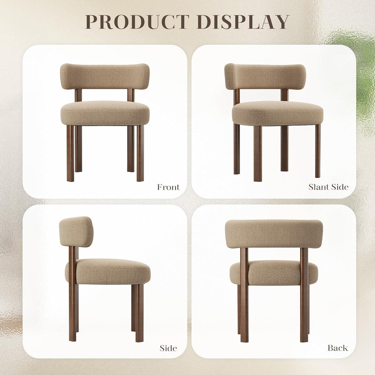 Wooden Dining Chairs Set of 6, Upholstered Kitchen Chairs with Solid Wood Legs, Mid Century Dining Room Chair with Ergonomic Curved Backrest for Kitchen Dining Vanity, Camel