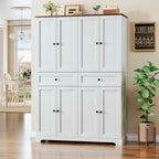 HUAHUU 71" Kitchen Pantry Cabinet with 6 Door Shelves, Tall Pantry Storage Cabinet with 8 Doors & 4 Adjustable Shelves, Modern Kitchen Pantry with 2 Large Drawers for Dining Room, Living Room, White
