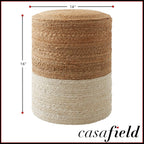 Casafield Hand-Braided Jute Pouf Ottoman Footrest, 14" W x 14" D x 16" H - Round, Natural Boho Home Decor, Woven Accent Footstool for Living Room
