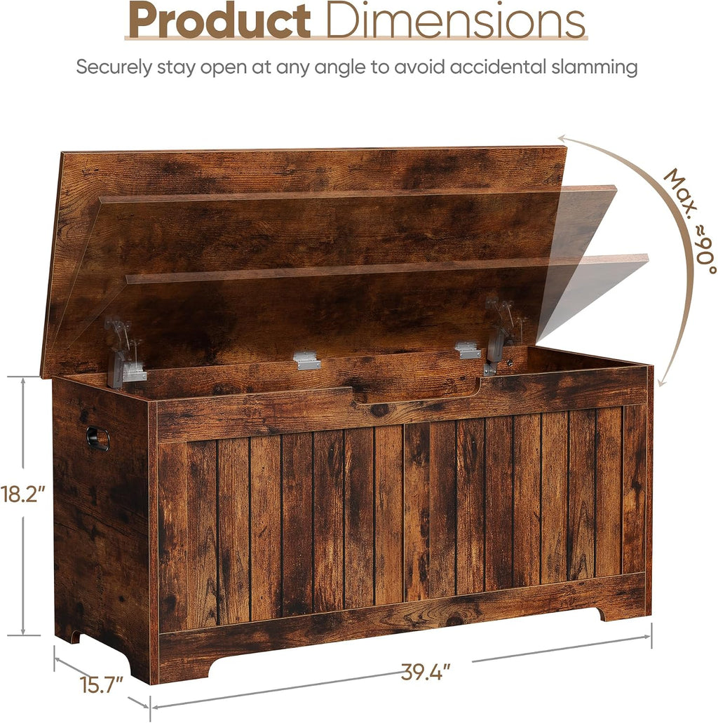 SUPER DEAL Storage Chest, 39 inches Chest Box Organizer with 2 Safety Hinges, Wooden Entryway Shoe Organizer Storage Bench, Rustic Brown