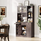 71-Inch Kitchen Hutch Cabinet with Storage, White & Light Walnut Top, Acrylic Double Doors, Pantry Organizer for Dining Room & Kitchen Storage