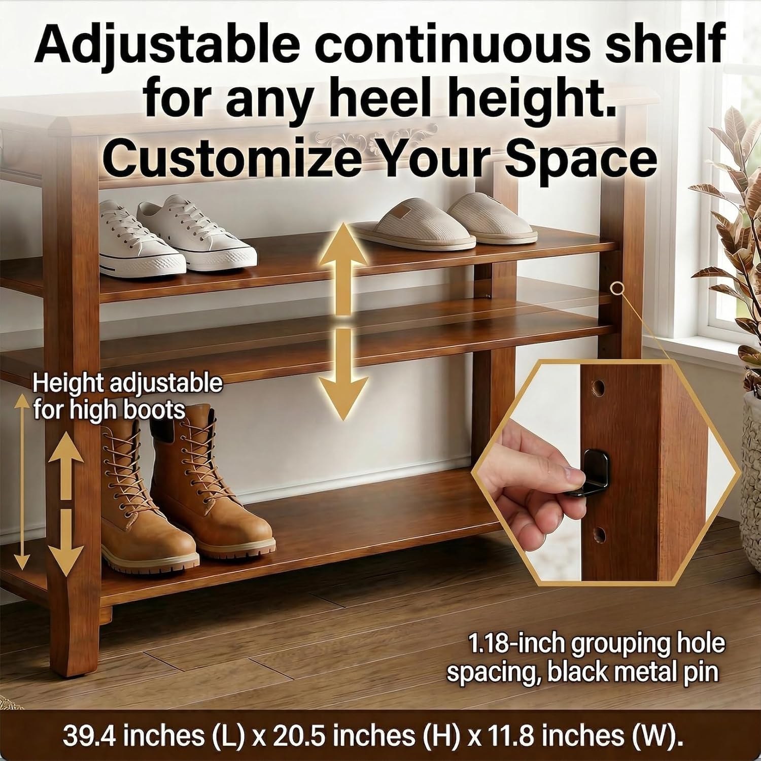 Shoe Rack Bench with Lift-Top Storage,3-Tier Shoe Storage Bench with Wooden Seat,550lbs Heavy Duty Entryway Bench for Hallway,Foyer,Front Door,Closet,Shoe Organizer Bench,39.4"
