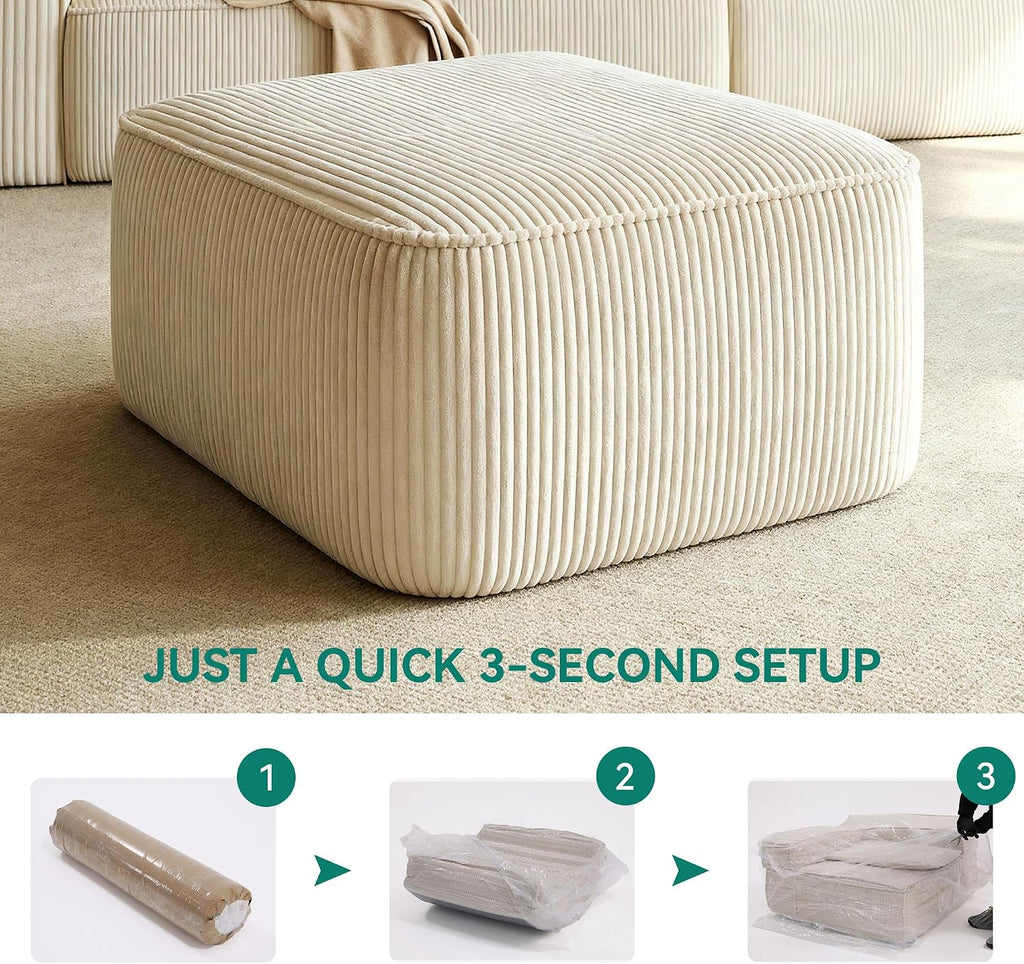 YITAHOME 29 Inch Cloud Modular Sofa Ottomans Corduroy for Living Room Bedroom, No Assembly Needed, Milky White | No Assembly Needed, Milky White