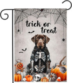 Halloween Chocolate Lab Garden Flag Trick or Treat Yard Flag Ghost Labrador Dog Garden Flags for Outside 12x18 Double Sided Mini Skeleton Halloween Decor Outdoor Lawn Welcome Flag