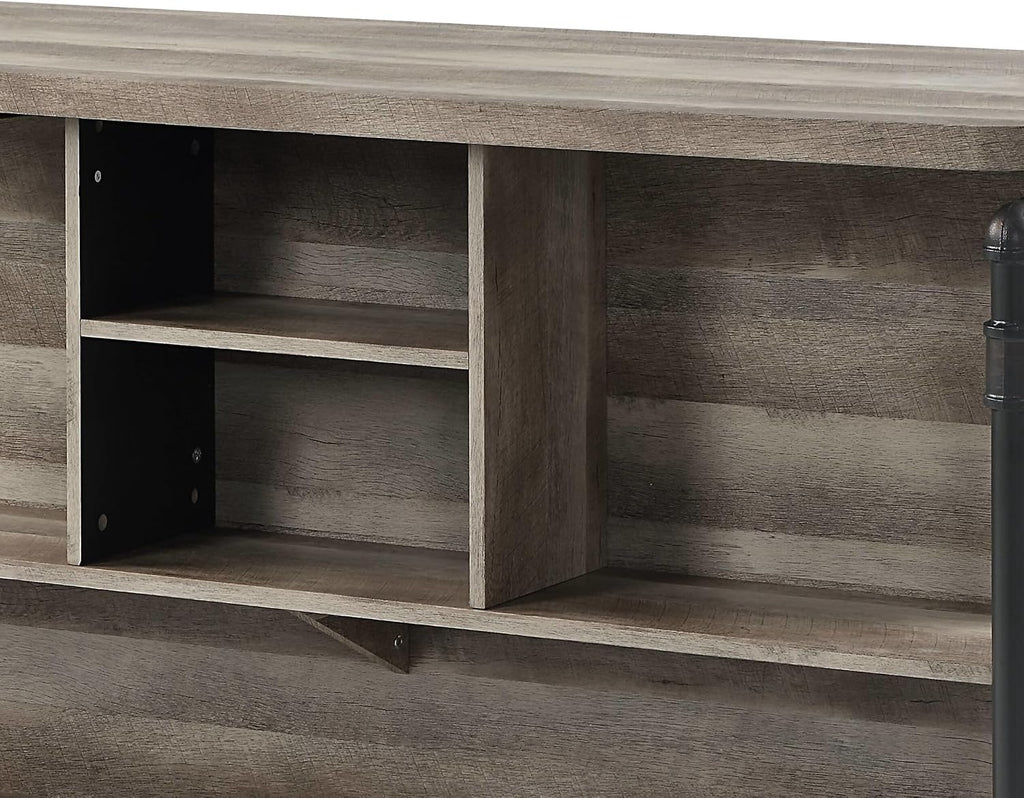 Antique Oak and Sandy Grey 5-Shelf Kitchen Island with Wood+Metal | Wood and metal construction with rustic and modern design