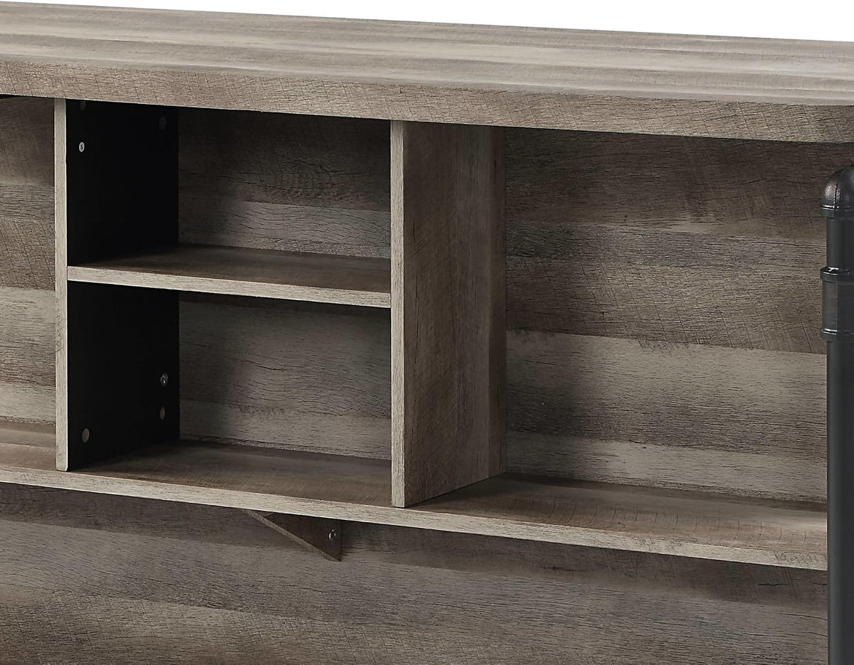 Antique Oak and Sandy Grey 5-Shelf Kitchen Island with Wood+Metal | Wood and metal construction with rustic and modern design