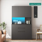 roomfitters 74" Kitchen Pantry Cabinet with Charging Station & USB Ports, Large Food Storage Cupboard, Microwave Stand, Black