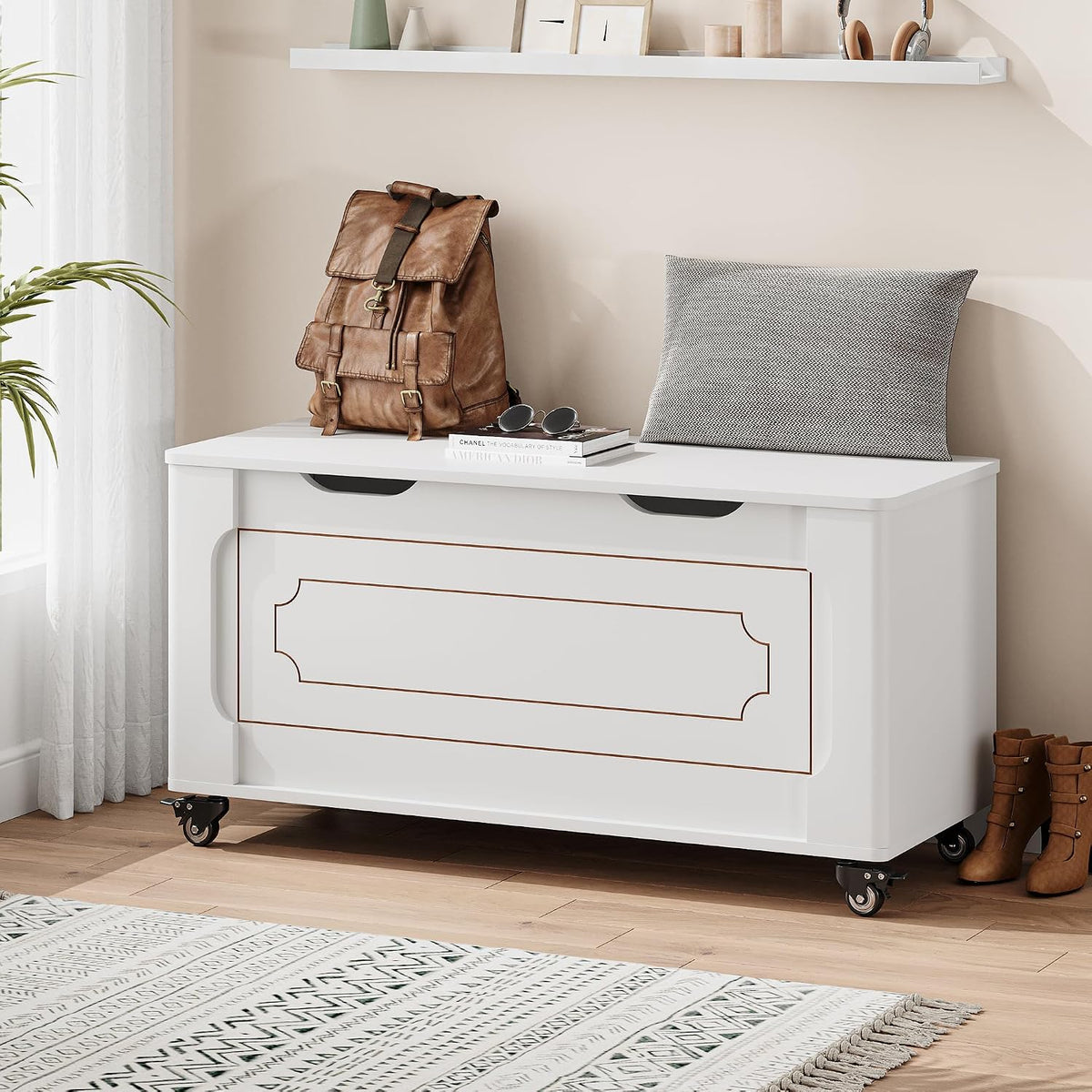 IDEALHOUSE Storage Chest, 39.4" Storage Bench Wooden Storage Trunk, White | Supports 350 lbs ＆ Safety Hinges, Lift-Top Entryway Bench, Shoe Bench for Entryway, Bedroom, Living Room, Modern Style
