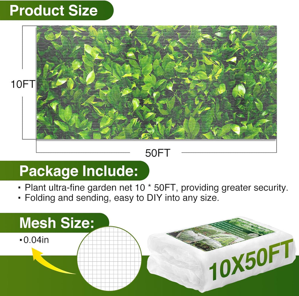 10 X 50FT Garden Mesh Netting Barrier,Fruit Tree Plant Netting for Vegetable Blueberry Bushes Plant Row Cover Screen Protection