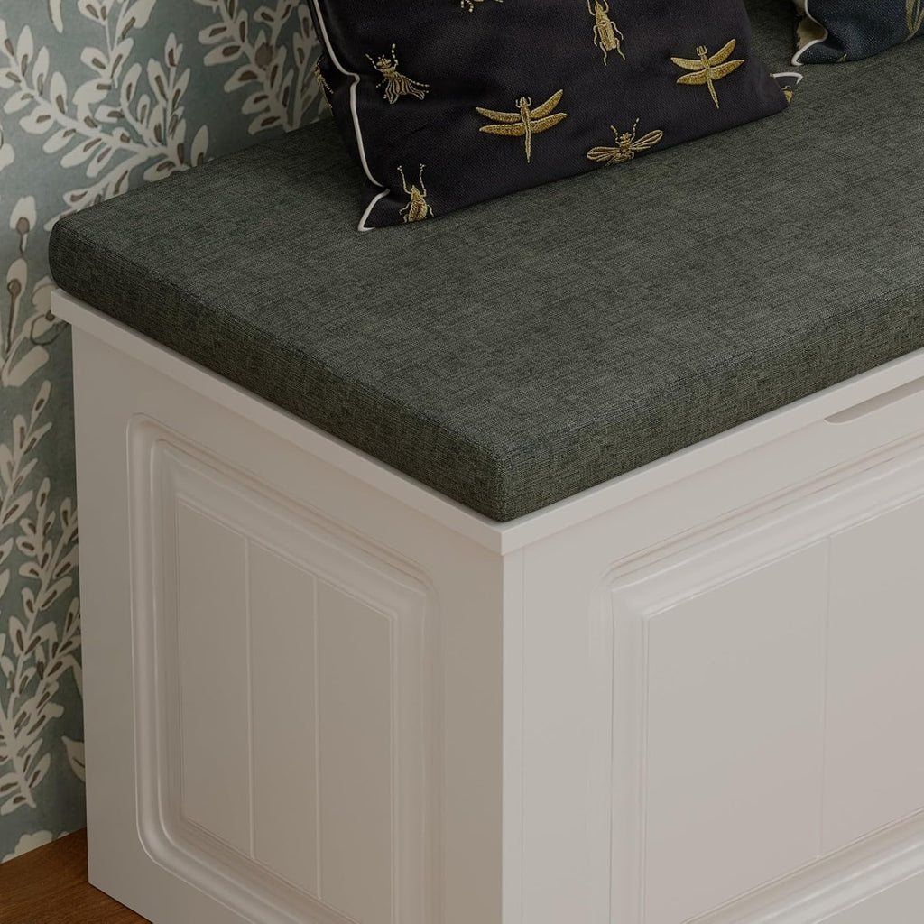 L Shape Storage Bench, Kitchen Breakfast Nook Bench, Backless Corner Bench Nook with Storage, Shoe Benches with Cushion for Entryway Cloakroom, White and Grey, 63”D x 63”W x 18.3”H