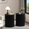 Round Fluted Side Table Set of 2, 17.7" Mid-Century Modern End Tables, Wooden Bedside Table Round Nightstand Small Circle Sofa Accent Table for Living Room, Bedroom Home(Black)