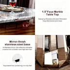 70" Rectangle Faux Marble Luxury Grey Dining Table for 6-8 People, Modern Large Kitchen Table with Silver Mirrored Stainless Steel Leg Base, Dining Table for Dining/Living Room, Office (One Table)