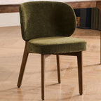 YOUNUOKE Single Dining Chair Modern Dining Room Chair Green | Upholstered Chenille Fabric Kitchen Chair, Widen Curved Backrest Comfy Side Accent Chairs with Wide Padded, Wood Legs
