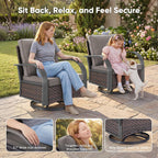 Belord Outdoor Swivel Rocker Patio Chairs of 2, Patio Conversation Glider Set with Wide Metal Armrests, Handwoven Rattan Bistro Set for Backyard, Garden, Luxury Patio Furniture for Indoor (Grey)