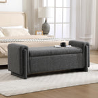 CIMOTA Modern Storage Ottoman Bench, 58” Large Upholstered Storage Bench with Armrests, Boucle Fabric Bedroom End of Bed Bench-Comfy Padded Footstool for Living Room, Entryway, Black