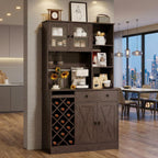 71-Inch Kitchen Hutch Cabinet with Storage, White & Light Walnut Top, Acrylic Double Doors, Pantry Organizer for Dining Room & Kitchen Storage