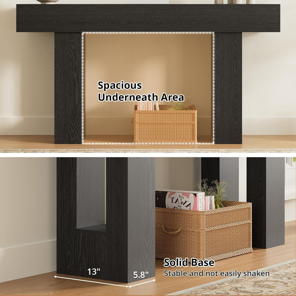 Airynee 63 Inches Long Console Table for Entryway with Drawers, Wooden Sofa Table Behind Couch, Industrial Entry Table for Living Room, Foyer, Hallway, Black
