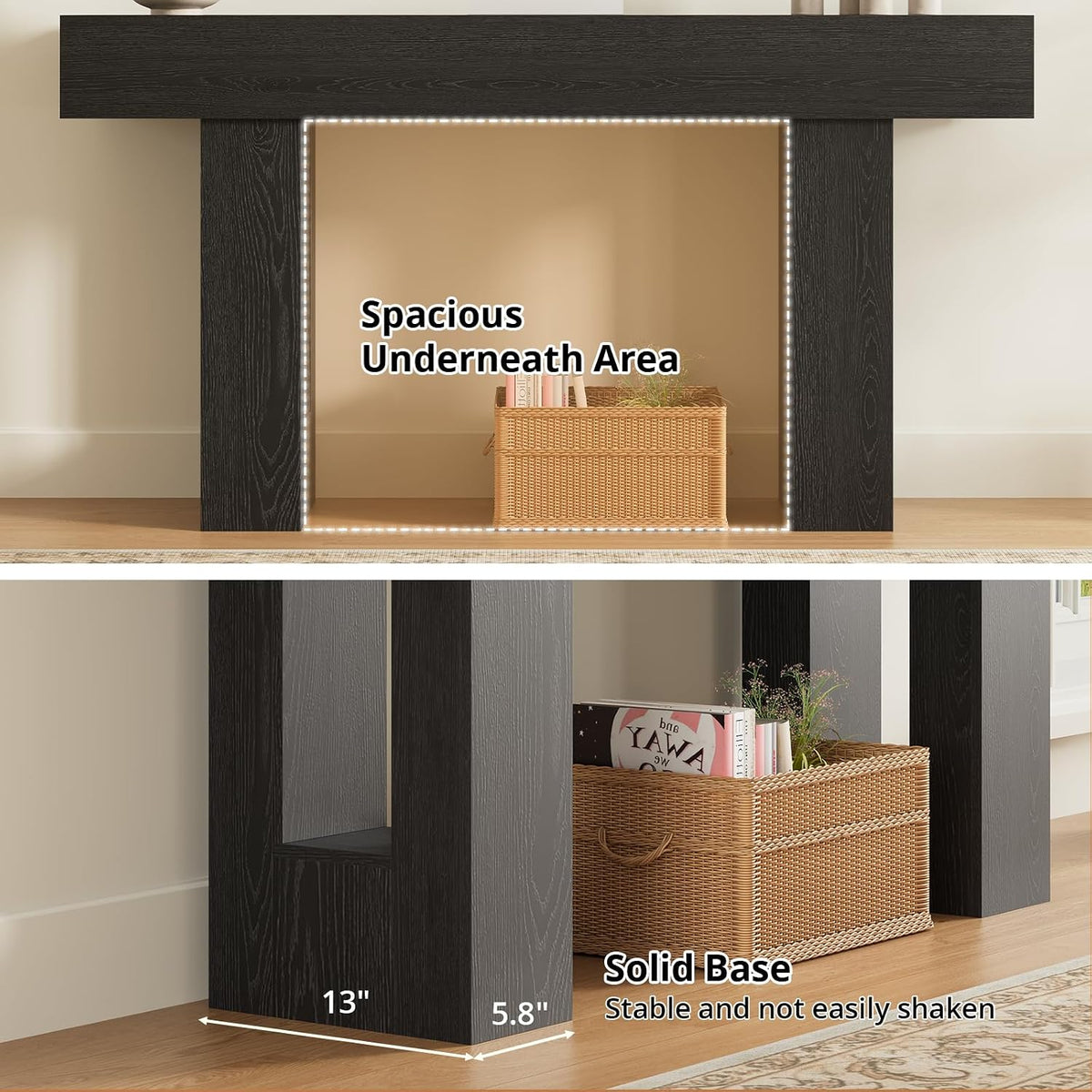Airynee 63 Inches Long Console Table for Entryway with Drawers, Wooden Sofa Table Behind Couch, Industrial Entry Table for Living Room, Foyer, Hallway, Black