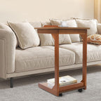 Side Table with Wheels, C Shaped Table for Sofa Bedside, 15.7"x15.7"x24.8“, End Tables Adjustable Desktop (0-40°) for Living Room,Bedroom (Walnut)
