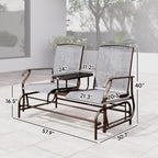 Outsunny Outdoor Glider Bench with Center Table Metal Frame Armrests Gray | Patio Loveseat, Breathable Mesh Fabric, for Backyard Garden Porch
