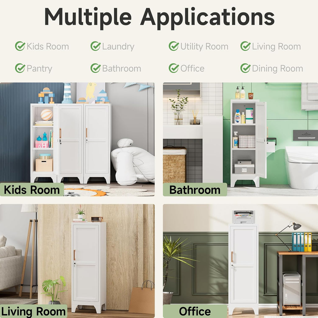 46" Tall Metal Pantry Cabinet, Kitchen Pantry Storage Cabinets with 1 Door and 2 Adjustable Shelves, Small Bathroom Cabinet,Cupboard for Kitchen, Dining Room- Assembly Required/White