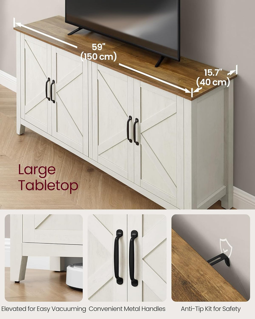 VASAGLE Buffet Cabinet, Coffee Bar, Adjustable Shelf | Sideboard Storage with Cable Hole, Rustic White and Honey Brown, LIRY Collection ULSC381W01