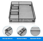 Desk Drawer Organizer Tray, Metal Mesh Drawer Organizers Office, 4 Grid with Adjustable Compartment, Desk Organizer Tray for Home Office 12x10.6x1.9 inch Black, 2 Pack