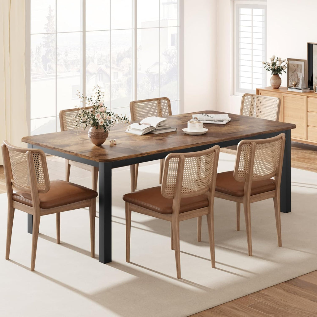 78.7" Industrial Rectangle Dining Table for 6-8 People, Modern Wood Dinner Table, Retro Style Dining Table for Kitchen & Dining Room, Sturdy Metal Frame (Table Only)
