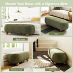 Hyfirm 54" Green Chenille Upholstered Bench – End of Bed Ottoman with Round Solid Wood Legs, Long Oval Footstool for Entryway & Hallway, Padded Seat (No Back)
