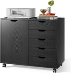 DEVAISE 5-Drawer Wood Drawer Cabinet, Office Storage Cabinet, Black | Craft Storage Cabinet, Under Desk Drawer, Rolling Cart Furniture, Adjustable Shelf & Wheels, Printer Stand, Home Office