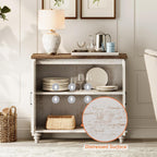 WAMPAT Sideboard Buffet Cabinets with 4-Glass Door, Kitchen Storage Cabinets with Charging Station, Wood Coffee Bar Table with Adjustable Shelf & 2 Drawers for Dining Room, Living Room, Rustic White