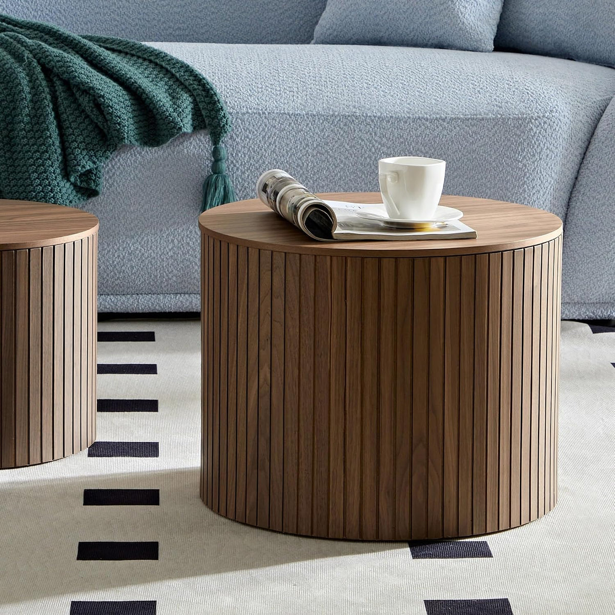 Nested Table Set 2 Pieces, MDF Coffee Table Set Living Room/Lounge Area(Brown)