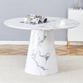 White Dining Table,45'' Round Dining Table for 4-6,Modern Marble-Look Kitchen Table with Stable Base,Space Saving Dinner Table for Kitchen,Apartment,Study.