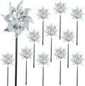 winemana 12 Pcs Reflective Pinwheels Outdoor, Wind Spinners for Yard & Garden, Sparkly Bird Repellent Windmill Scare Birds Away, Deterrent Devices for Outside Patio Lawn Spring Decor (Silver)