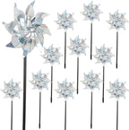 winemana 12 Pcs Reflective Pinwheels Outdoor, Wind Spinners for Yard & Garden, Sparkly Bird Repellent Windmill Scare Birds Away, Deterrent Devices for Outside Patio Lawn Spring Decor (Silver)