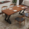 tiedingding 47" Solid Wood Dining Table, Rectangular Kitchen Table with Irregular Live Edge & Thick Tabletop, X-Shape Metal Legs, Oil Proof & Easy Clean, Rustic Brown， for 2-4 People