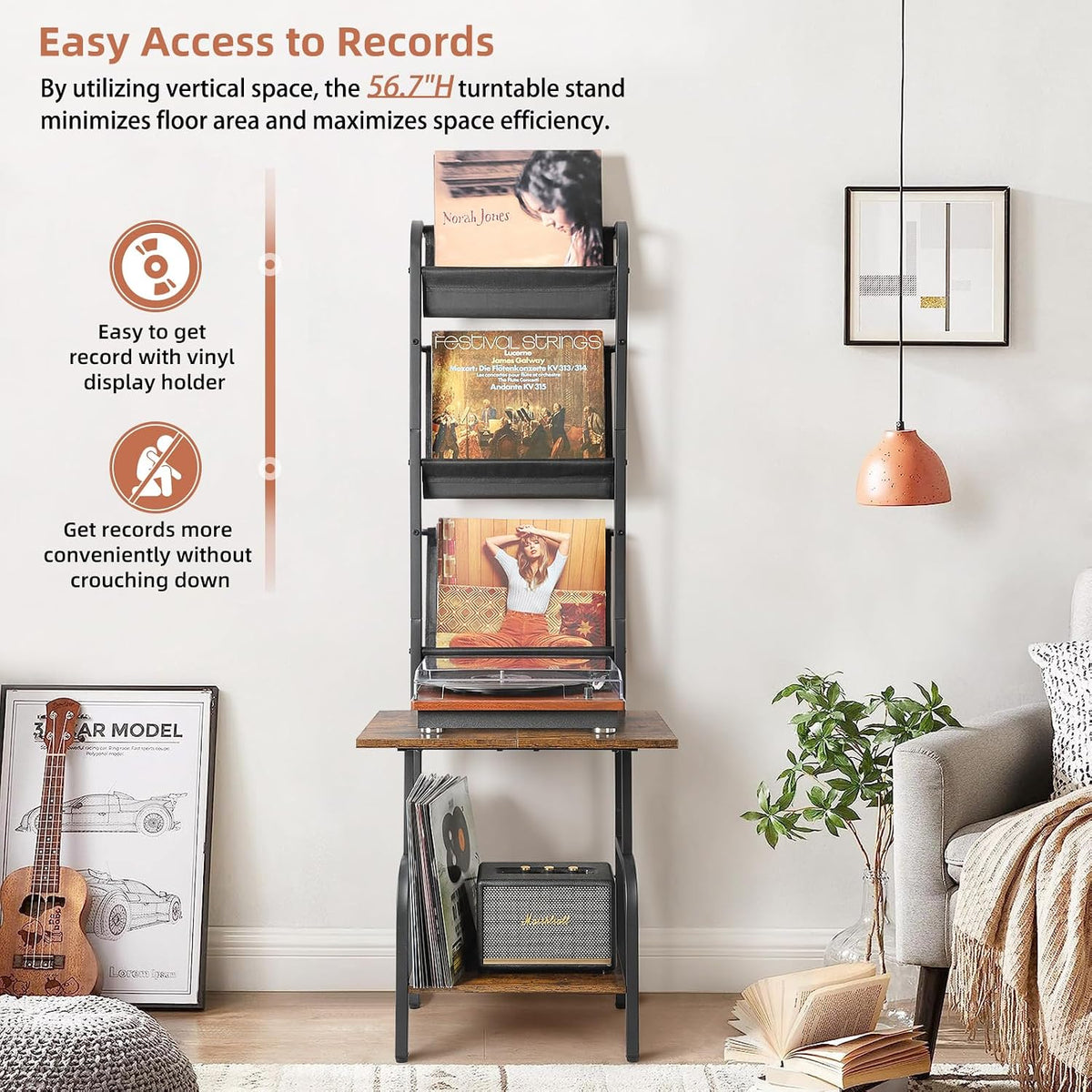 Tewinko Record Player Stand with Vinyl Storage, Record Player Table with Vinyl Record Storage up to 200 Albums, Turntable Stand with Record Holder Display Shelf, Record Player Cabinet Organizer Rack