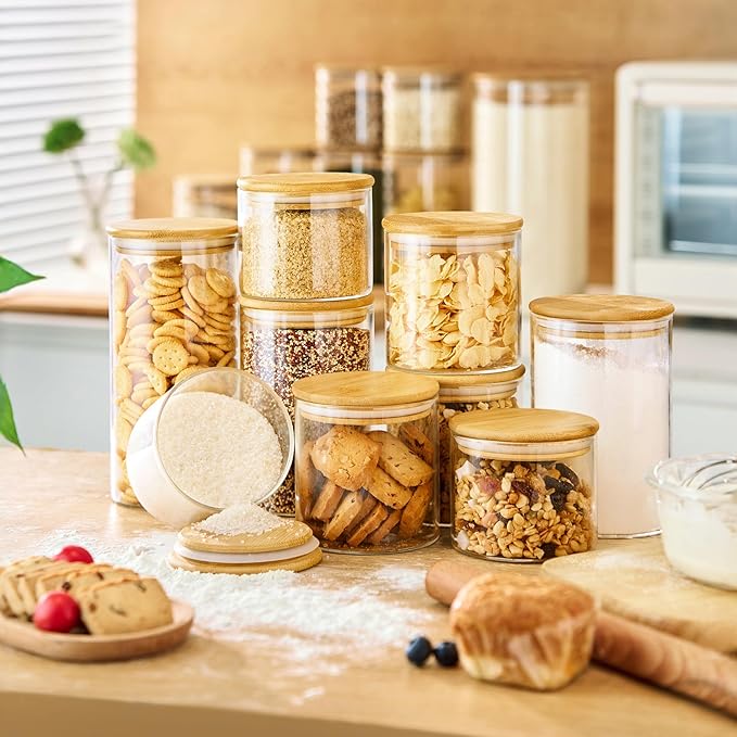 Extra Large Glass Flour and Sugar Storage Containers with Airtight Lids,132 floz x2 [Set of 2] Big Glass Jars with Bamboo Lids, Air Tight Food Storage Jars for Cereal, Pasta, Rice, Coffee