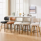 Swivel Bar Stools Set of 3, 26" Counter Height, Black | Walnut Wood Legs, Upholstered Seat, Supportive Backrest, Easy-Clean Faux Leather, Mid-Century Modern, 4-Inch Cushion