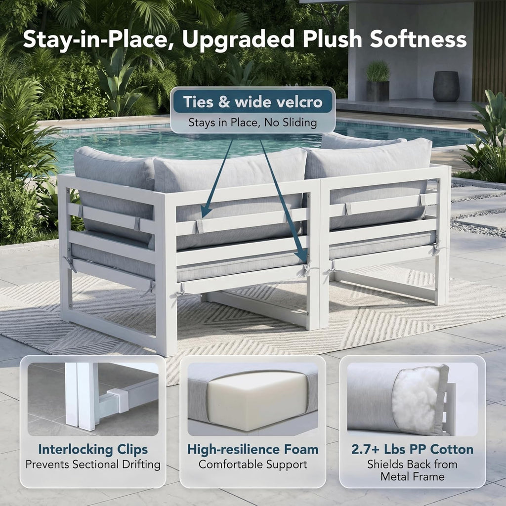 NICESOUL 4 Piece Patio Aluminum Furniture Set, 29" Oversized Wide Deep Seats Outdoor Sectional Sofa, 500 lbs Heavy Duty Modular Conversation Set for Balcony, Porch, Backyard and Poolside, Light Grey