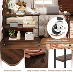 Tangkula Large 360° Free Rotating Sofa Side Table, Patented Mobile Couch Desk with 2-Tier Storage Shelves, Movable Laptop Desk with Sturdy Metal Frame, Extendable Couch Snack Table for Home Office