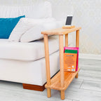 Handmade Slim Side Table Solid Beech Wood for Couch Living Room, Authentic Narrow End Table Hardwood 2 tier with Open Shelf for Office, Bedrooms, Book Rack, Eating Snack Tray, TV (Extra Slim, 7")