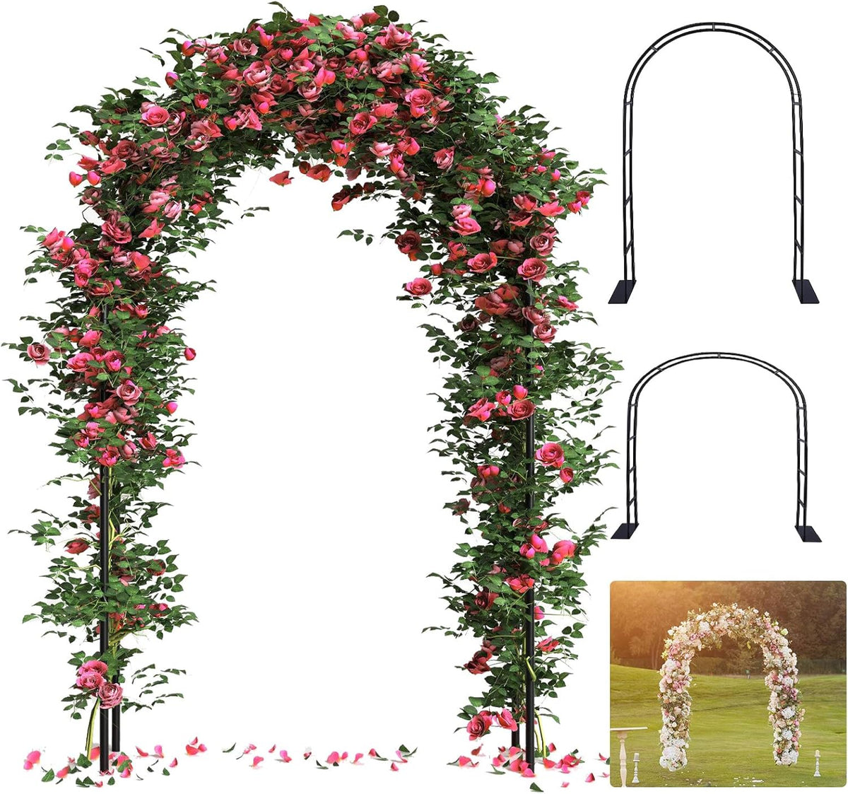 Thickened Rustproof Garden Arch, Wedding Arch- 4.6 * 7.8 or 6.4 * 7.5Ft, Easy to Assemble, Long Lasting and Durable, Metal Arch for Garden Arbor Trellis & Climbing Plant