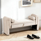 Storage Bench for Bedroom End of Bed, Velvet Upholstered Rolled Armed Button Tufted Sofa Stool Bench, Storage Ottoman Couch Long Bench with Solid Wood Legs (Oatmeal)