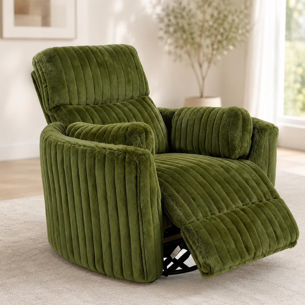 Electric Nursing Power Swivel Rocker Recliner with 2 Pillows, Green