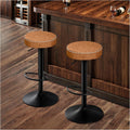 STOOLINK Tall Bar Stools Set of 2, Microfiber Leather Bar Height Stools | 360° Swivel Backless Bar Stools with Round Seat, Adjustable Counter Stools for Kitchen Island, Pub, 330 Lbs, Brown