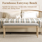 46'' French Country Entryway Bench Wooden Linen Fabric Upholstered Seat Dinng Bench with Nailhead Trim for Hallway End of Bed, Grey