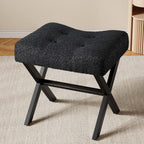 Memobarco 18-Inch Large Vanity Stool Chair, Black Makeup Stool | Teddy Flannel Vanity Bench, Metal X-Leg, 350 LBS, 20"x16.9"x18", Ottoman Accent Stool, Breathable Soft Padded Saddle Seat